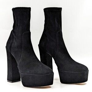 Stuart Weitzman Skyhigh Black Suede Sock Platform Sock Ankle Boots size 8.5